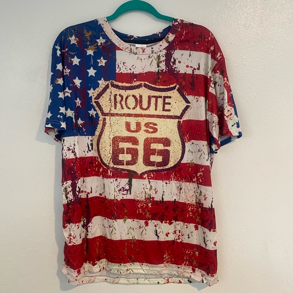 NWOT Mens Lg Route 66 American Flag Tee - Picture 1 of 2